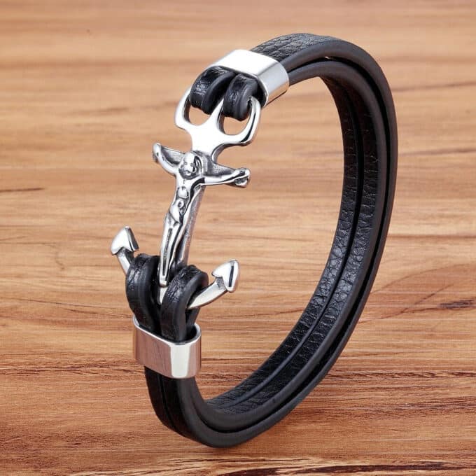 Bracelet ancre homme cuir pas cher